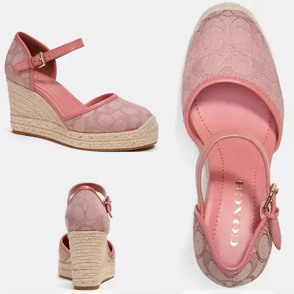 NEW Coach Raine Signature Jacquard Pink Espadrille Wedge Sandals Size 11M - Picture 5 of 16